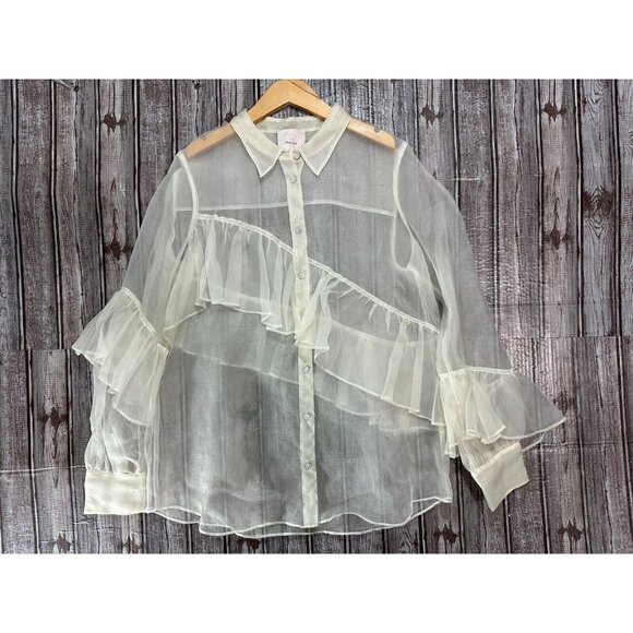 Cinq a Sept Larissa organza overlay blouse size S color white mspr 346 - Picture 2 of 5